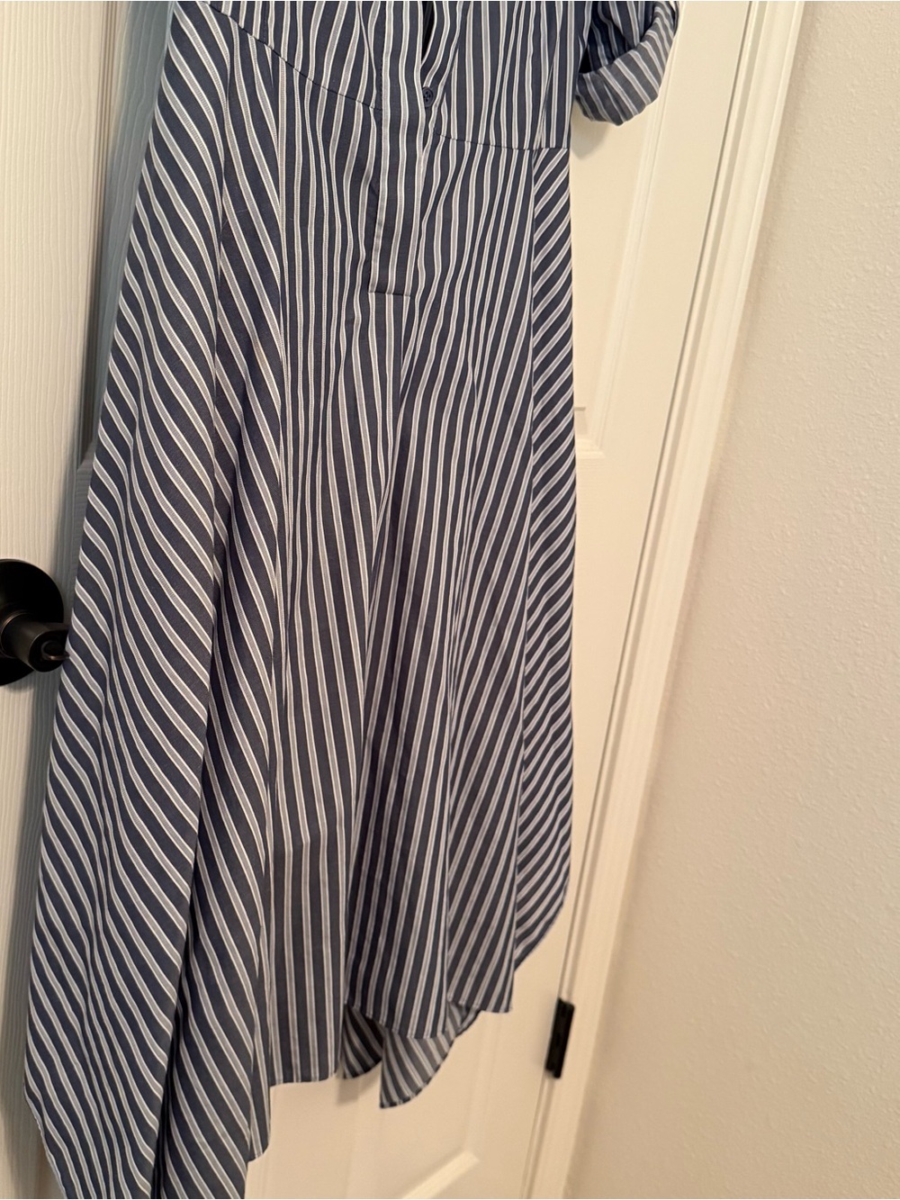 BCBGMaxAzria Navy and White Striped Midi Shirt Dress church office 100% cotton - Picture 5 of 10